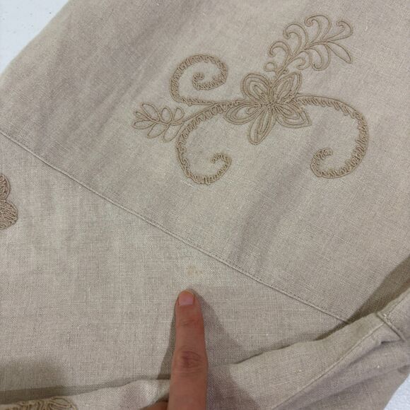 J Jill Linen Tan Skirt 18 Floral Embroidery 3D Ribbon Hanky Hem Cottagecore Boho - Picture 12 of 12